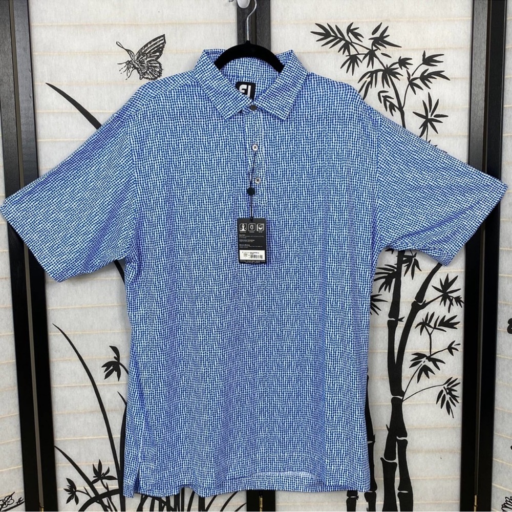 FootJoy Bead Chain Print Lisle Self Collar Polo Men Large NWT Golf Performance - Picture 7 of 12
